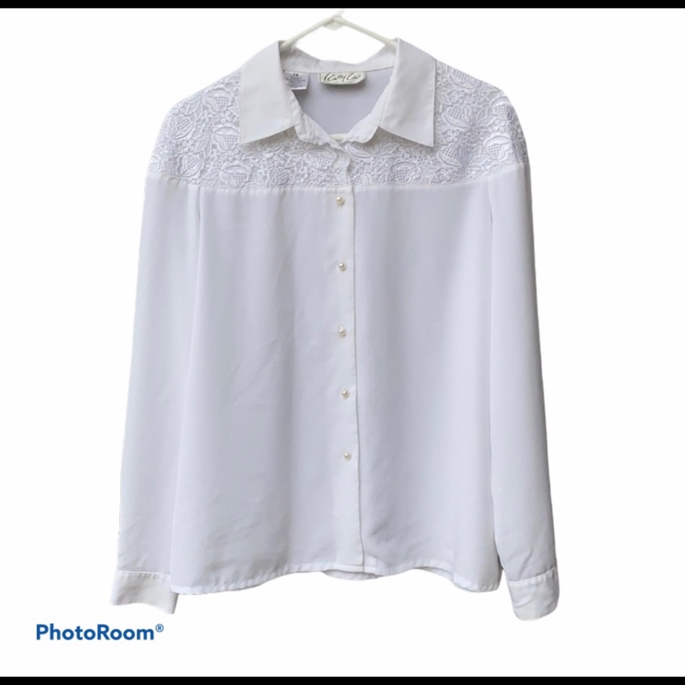 Cathy Che Vintage White Button Down Blouse Sz 14